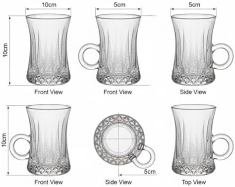 Lüks Kulplu Çay Fincanı 6 Adet | Kristal Berraklığında Cam | Estetik ve Ergonomik Tasarım Çay Bardağı Seti