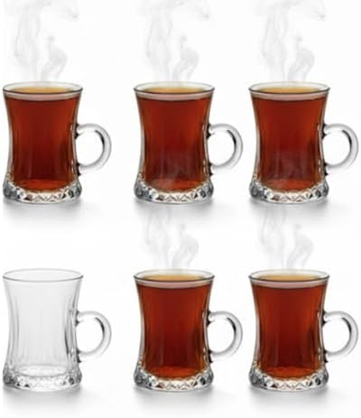 Alternative view of Lüks Kulplu Çay Fincanı 6 Adet | Kristal Berraklığında Cam | Estetik ve Ergonomik Tasarım Çay Bardağı Seti