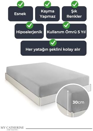 Lastikli & Hipoalerjenik Çarşaf |%100 Pamuk Çarşaf Penye Kumaş | Tek-Çift Kişilik-Battal Boy Çarşaf -GRI-160X200, LUXCARSAF