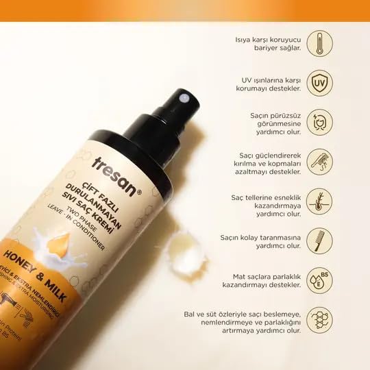 Alternative view of Tresan Bal & Süt Besleyici Çift Fazlı Durulanmayan Sıvı Saç Kremi – Isı Korumalı 250 ml