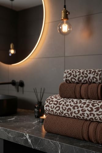 Alternative view of 4 Parça Lüks Banyo Havlu Seti Leopar Desenli 2 Adet 70x140cm 2 Adet 50x90cm Kahve Kombin, 4LU-LEOPAR-KAHVEKOMBIN
