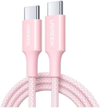 USB-C 100W 5A QC PD Örgülü Hızlı Şarj Kablosu, 1 Metre, Pembe, 65251