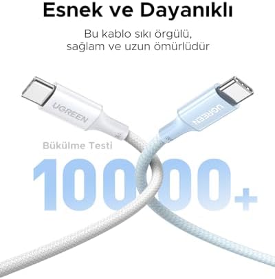 USB-C 100W 5A QC PD Örgülü Hızlı Şarj Kablosu, 1 Metre, Mavi, 65253