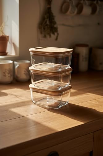Alternative view of Avenya Bambu Kapaklı 3'Lü Cam Büyük Saklama Kabı (405 Ml X 3)