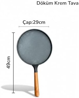 Granit Döküm 29cm Tavası, Gözleme Tava, Çıkarılabilir Ahşap Sap