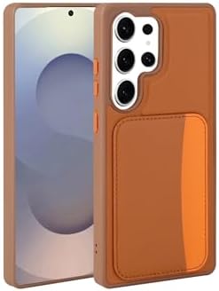 - Galaxy S24 Ultra ile uyumlu Kılıf Kamera Koruma Kartlıklı Cüzdanlı Renkli Tuşlu Deri Tasarımlı Silikon - Kahverengi