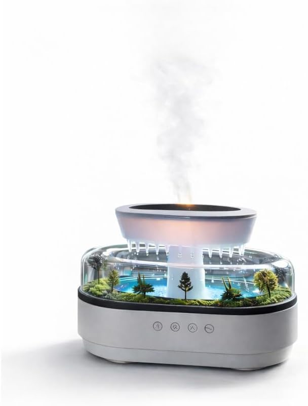 Alternative view of Yağmur Damlası Efektli Hava Nemlendirici ve Aroma Difüzör, Doğa Ses Modları, LED Ambiyans Işıklı, Sessiz Çalışma, Dekoratif Tasarım