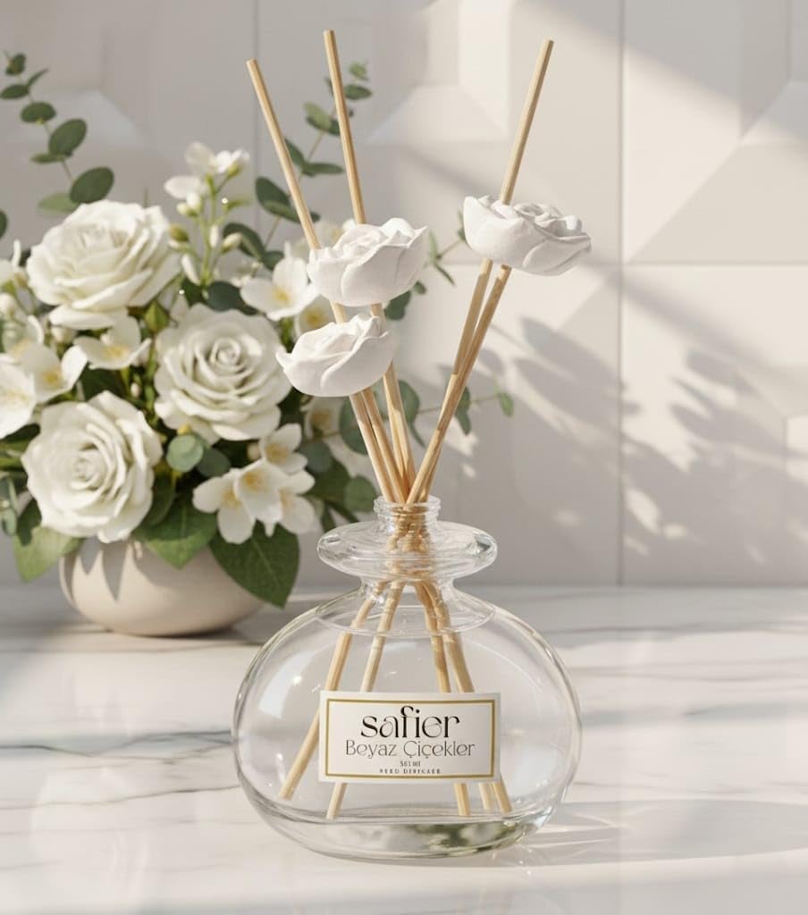 Alternative view of Beyaz Çiçekler Seramik Taş Çiçekli Çubuklu Oda Kokusu Flowers 80 ml