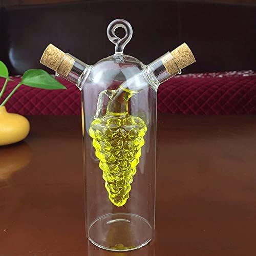 2'si 1 Arada Cam Yağlık ve Sirkelik - İç İçe Geçmeli Çift Hazneli Dekoratif Sosluk - Mantar Kapaklı Zeytinyağı ve Sirke Şişesi (240ml + 60ml)