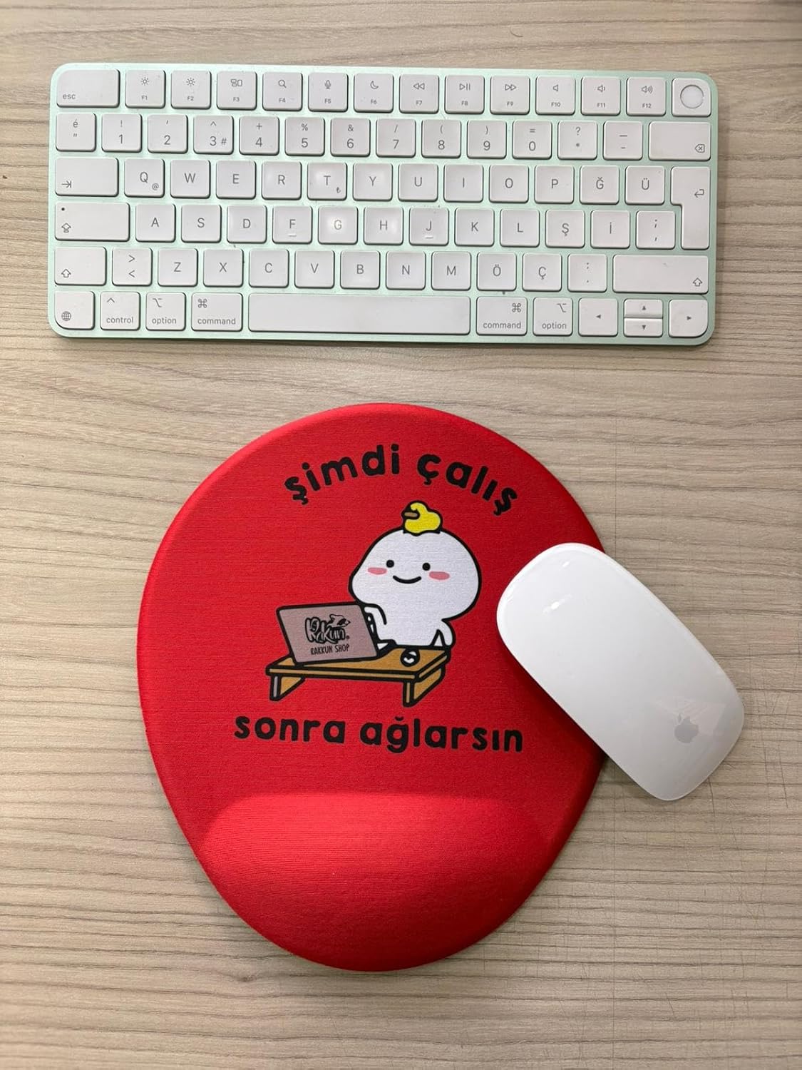 Şimdi Çalış Sonra Ağlarsın Baskılı Bilek Destekli OVAL Mouse Pad (kırmızı)