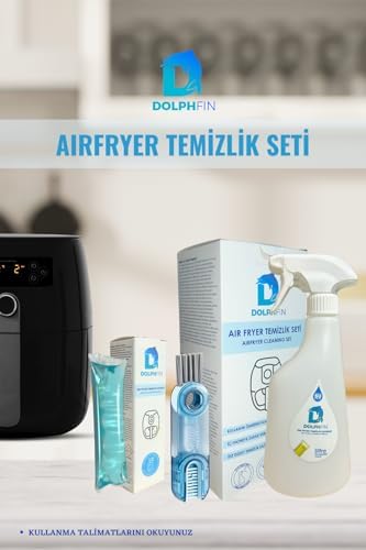 Airfryer Hazne Temizlik Seti, 100% Vegan, Suda Eriyen Kapsül ile Yağ Çözücü Sprey ve Temizlik Fırçası