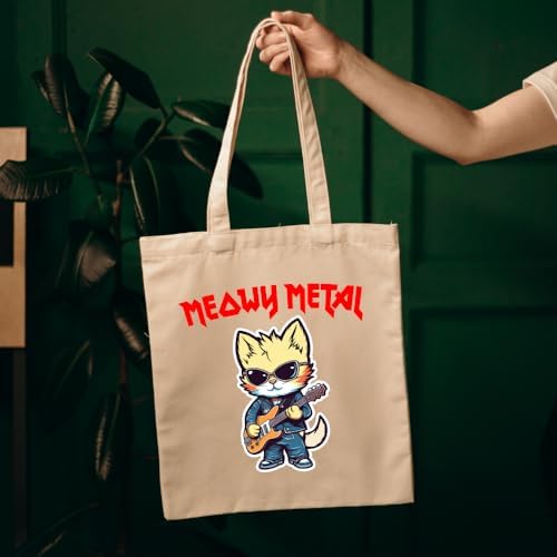 Kedi Baskılı Ham Bez Çanta Metalci Kedi