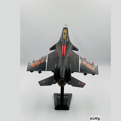 Oyuncak Model Uçak Dahili Şarjlı Buhar Atabilen Metal Kasa Işıklı Sesli Standlı Sürtmeli Savaş Uçağı + Kutulu F-16 (Siyah)