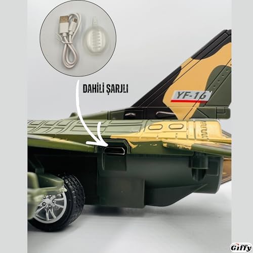 Alternative view of Oyuncak Model Uçak Dahili Şarjlı Buhar Atabilen Metal Kasa Işıklı Sesli Standlı Sürtmeli Savaş Uçağı + Kutulu F-16 (Siyah)