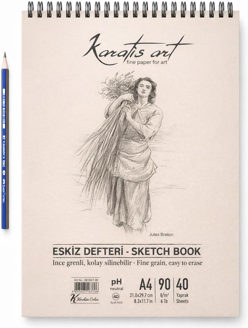 Alternative view of A4 Eskiz Defteri, İnce Grenli, Kolay Silinebilir pH Nötr Kağıt, Spiralli Book, 90 g/m², 40 Yaprak, Çizim ve Karakalem İçin