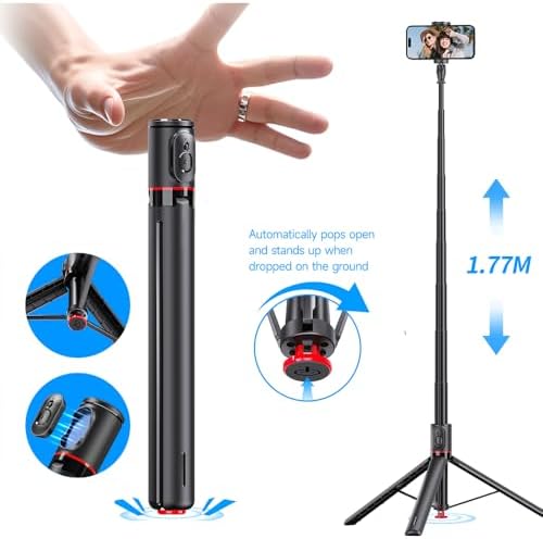 Ayarlanabilir Selfie Çubuğu 177cm - Otomatik Açılma, Çok Açı Ayarı, Kablosuz Uzaktan Kumanda, Alüminyum Gövde, 10m Mesafeden Fotoğraf Çekimi, Telefon Standı | TT01