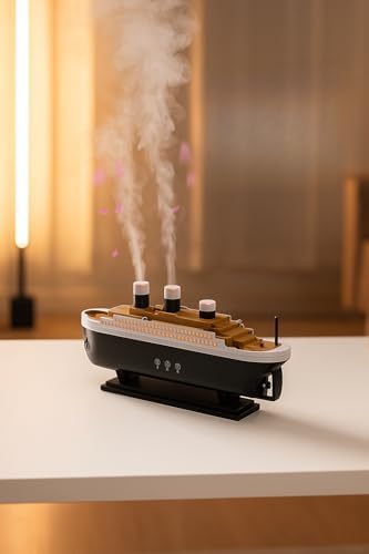 Gemi Tasarımlı Aromaterapi Difüzör | LED Işıklı Hava Nemlendirici | Uzaktan Kumandalı | 4/8 Saat Zamanlayıcı | Otomatik Kapanma | Dekoratif Gece Lambası