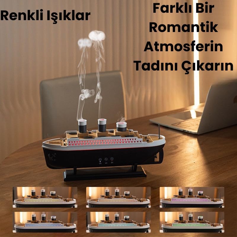 Alternative view of Gemi Tasarımlı Aromaterapi Difüzör | LED Işıklı Hava Nemlendirici | Uzaktan Kumandalı | 4/8 Saat Zamanlayıcı | Otomatik Kapanma | Dekoratif Gece Lambası
