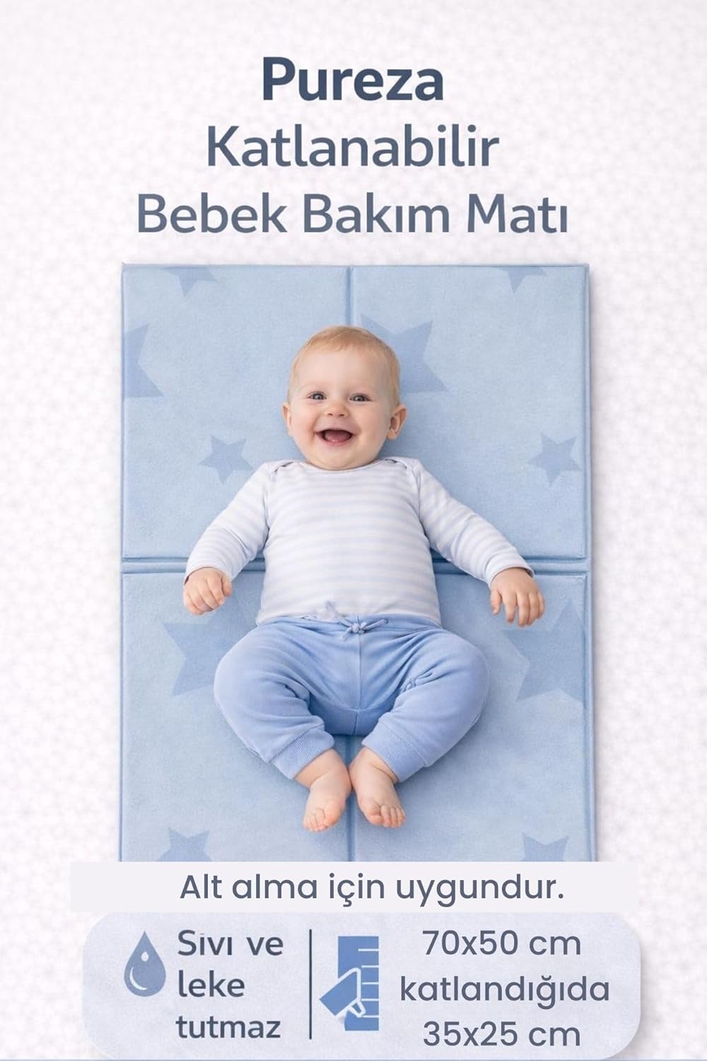 Alternative view of Katlanabilir Alt Değiştirme ve Bebek Bakım Matı 70×50 cm | Taşınabilir, Su Geçirmez, Hijyenik, Silinebilir (Yerli Üretim)