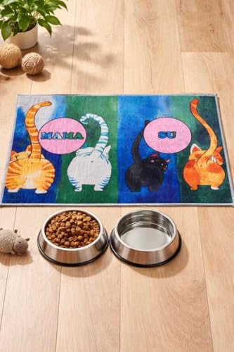 Renkli Kedi Mama Matı, Kedi Servis Altlığı, Su ve Mama Kabı Paspası, Oyun Matı, Mama Paspası