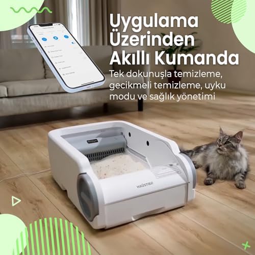 Haustier BLW02 Akıllı Otomatik Kedi Tuvaleti, APP Uygulama Kontrollü, Radar Sensör, Otomatik Temizleme, Geniş Hazne Açık Tasarım