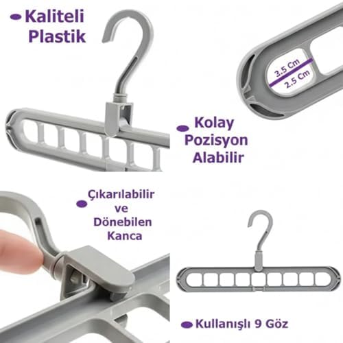 Usin 9 Göz Katlanabilir Akıllı Elbise Askısı Askılık Elbise Dolabı Düzenleyici Organizer (1)