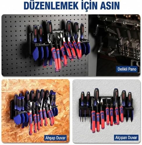 Workpro WP433073 Çok Amaçlı El Aleti Duvar Askı Depolama Rafı, ABS ve PP Malzeme, Katlanabilir Tasarım, 34.2x11.5x13.2 cm, 10kg Kapasite