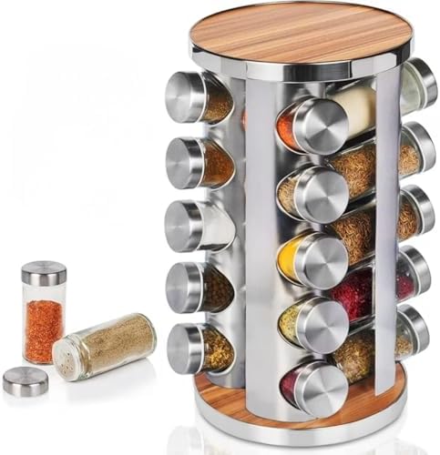 Alternative view of 20’li Ahşap Yuvarlak Döner Baharatlık Seti – Paslanmaz Çelik Gövdeli, Cam Baharat Kavanozlu, 360° Dönen Stand, Modern Mutfak Düzenleyici