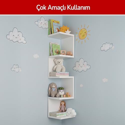 Alternative view of PIKAS 4 Raflı Köşe Duvar Rafı – Duvara Monte, Çok Amaçlı Beyaz Kitaplık ve Düzenleyici