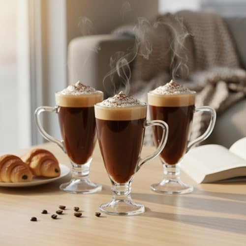 Alternative view of 3’lü Cam Kupa Seti 250 ml – Ayaklı Şeffaf Kahve ve Tatlı Bardağı –, Cappuccino, Çikolata için
