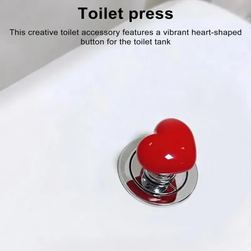 Kalp Tasarımlı Klozet Sifon Tuşu Kırmızı, Yapışkanlı Kolay Montaj, Dekoratif Banyo Aksesuarı, Estetik Basmalı Tuş Aparatı