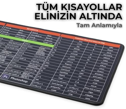 Alternative view of Kısayol XL Mousepad | 70x30 cm Masa Matı | Excel, Word, Photoshop, CAD Tüm Kısayollar Elinizin Altında | Çift Dikişli Kenarlar, Kaymaz Taban | Ofis ve Verimlilik İçin Şık ve İşlevsel Tasarım