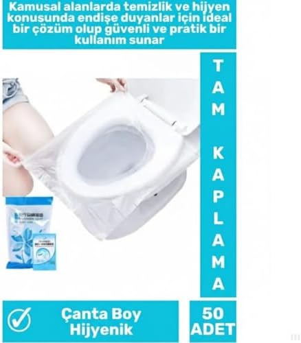 Tek Kullanımlık Klozet Kaplama Örtüsü – Hijyenik Taşınabilir Tuvalet Kapağı Koruyucu, Seyahat ve Kamusal Alanlar İçin, İnce ve Dayanıklı – 50 Adet