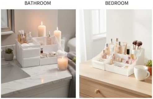 Çekmeceli Beyaz Organizer – Çok Bölmeli Masaüstü ve Makyaj Organizeri, Kozmetik, Ofis ve Banyo Düzenleyici, Dayanıklı Plastik, Modern Tasarım