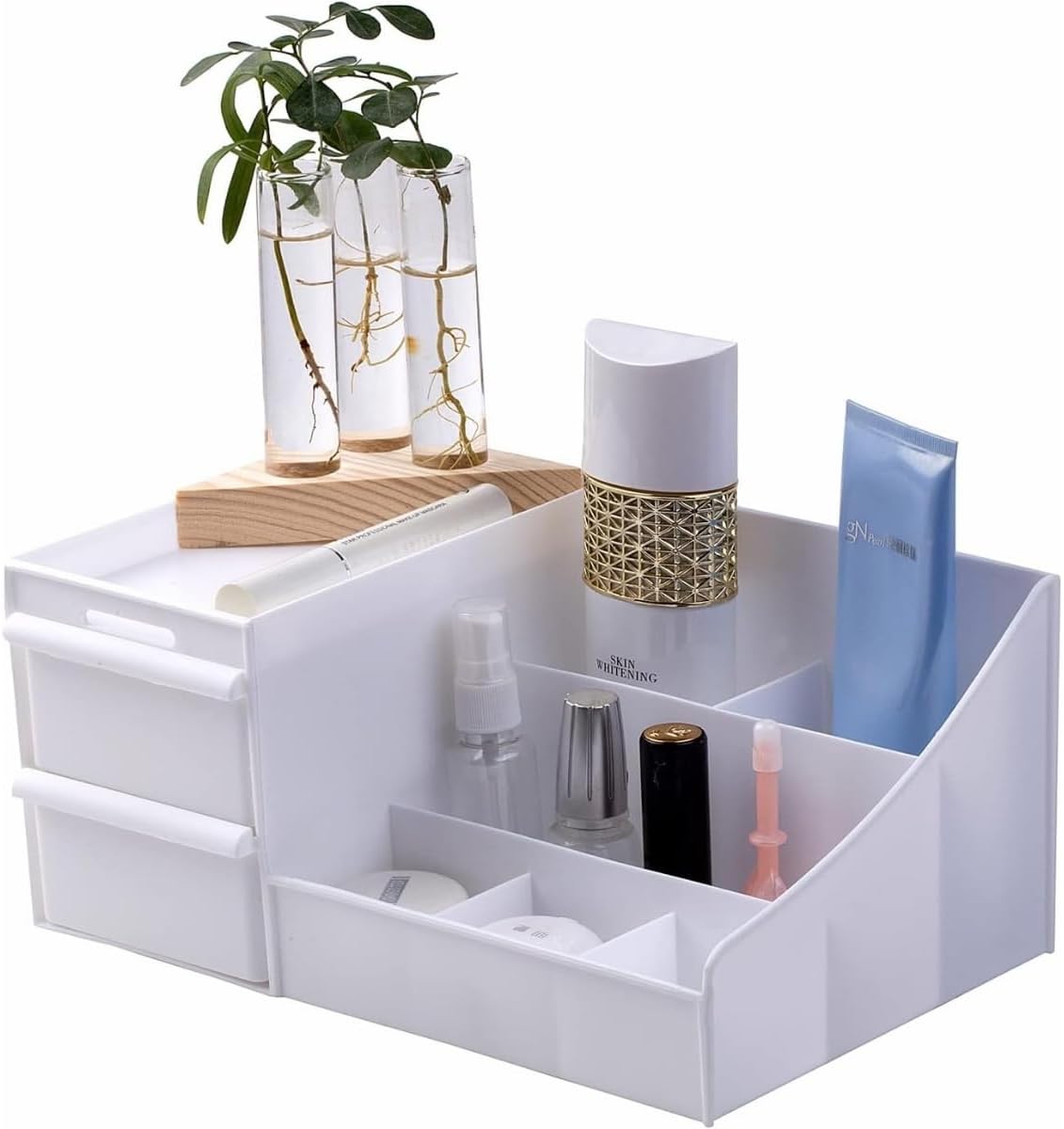 Alternative view of Çekmeceli Beyaz Organizer – Çok Bölmeli Masaüstü ve Makyaj Organizeri, Kozmetik, Ofis ve Banyo Düzenleyici, Dayanıklı Plastik, Modern Tasarım