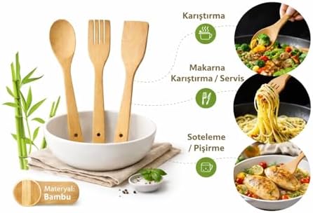 Alternative view of BAMBU MUTFAK SETİ, KAŞIK, ÇATAL, SPATULA, DOĞAL AHŞAP, ÇİZMEZ, TAVA DOSTU, 3 PARÇA,BAMBU MUTFAK GEREÇLERİ SETİ, KAŞIK, SERVİS ÇATALI, DÜZ SPATULA, ISIYA DAYANIKLI, DOĞAL MALZEME, 3'LÜ SET