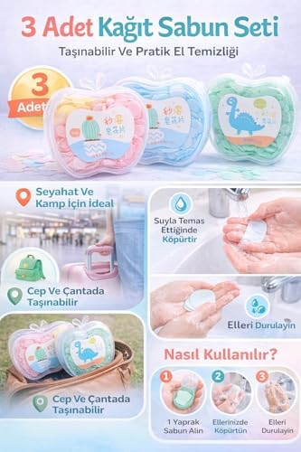 Alternative view of 3 Kutu Kağıt Sabun Yaprakları,(Kutu İçi 100 Adet Yaprak) Taşınabilir El Sabunu, Seyahat Ve Günlük Kullanım İçin, Renkli Yaprak Sabun, Pratik Hijyen Çözüm,Taşınabilir Kağıt Sabun Yaprakları, Kamp