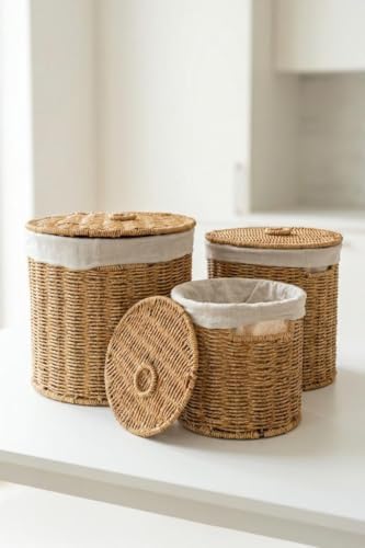 Alternative view of 3’lü Kapaklı Hasır Patates Soğan Sarımsak Sepeti Sebzelik -9T05 Ş/9