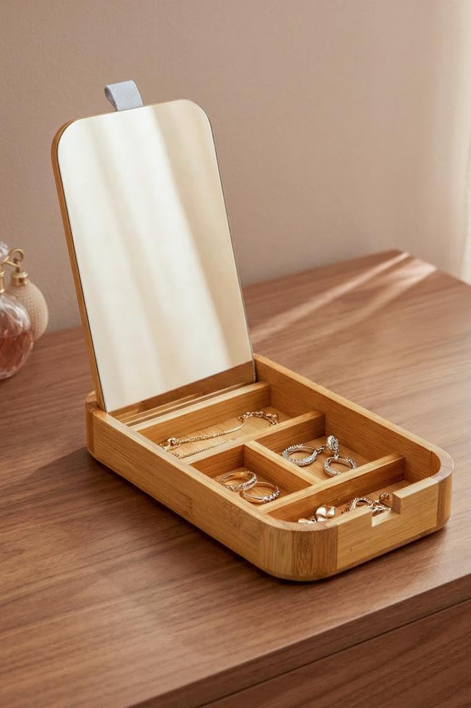 Bambu Aynalı Bölmeli Makyaj Takı Organizeri – 7B242 K/9