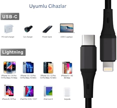 Wahoo Type C-Lightning 27Watt PD Hızlı Şarj Kablosu, Siyah/ Metal (100 CM)