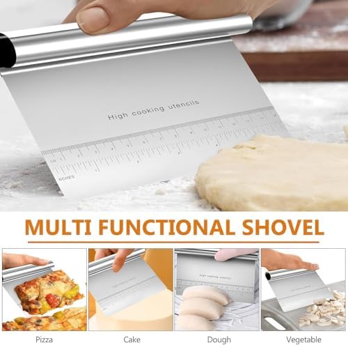 2 Adet Büyük Boy Hamur Kesici & Kazıyıcı Seti – cm/inç Ölçekli Metal Hamur Spatulası – Pizza, Pasta, Ekmek ve Hamur Bölücü Profesyonel Mutfak Aleti 20 cm