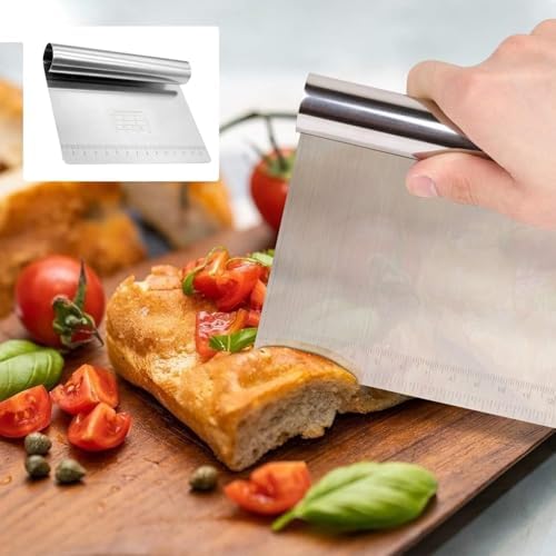 Alternative view of 2 Adet Büyük Boy Hamur Kesici & Kazıyıcı Seti – cm/inç Ölçekli Metal Hamur Spatulası – Pizza, Pasta, Ekmek ve Hamur Bölücü Profesyonel Mutfak Aleti 20 cm