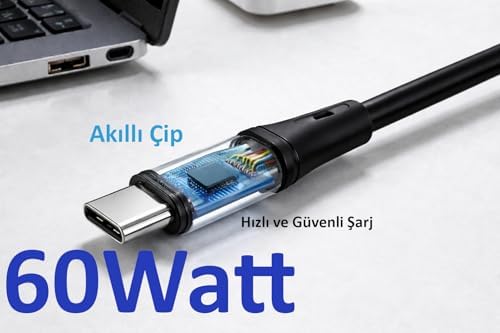 Wahoo Type C-C 60Watt PD Hızlı Şarj Kablosu, 15/16/17 ve Andoid İçin (Siyah/ Metal) (100 CM)