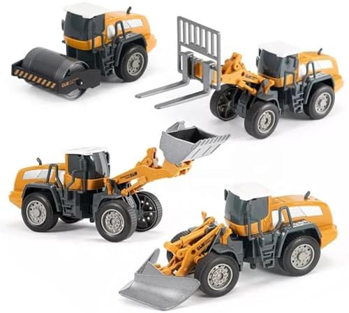 Oyuncak Metal Başlıklı İş Makinaları Seti Ekskavatör Kar Küreyici Forklift Silindir 4 Ü 1 Arada Set