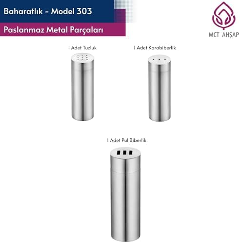 Alternative view of 3'lü Paslanmaz Tuzluk, Karabiberlik ve Baharatlık - Boyalı Dişbudak Platformlu