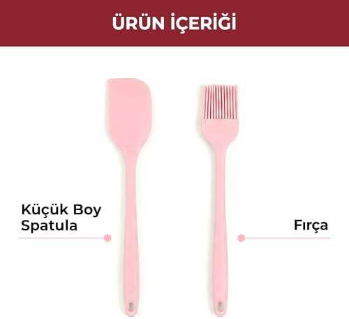 Pikas Silikon Spatula Seti 5’li - Çırpıcılı, Yapışmaz Tava Uyumlu, Dayanıklı Mutfak Seti (Pembe)