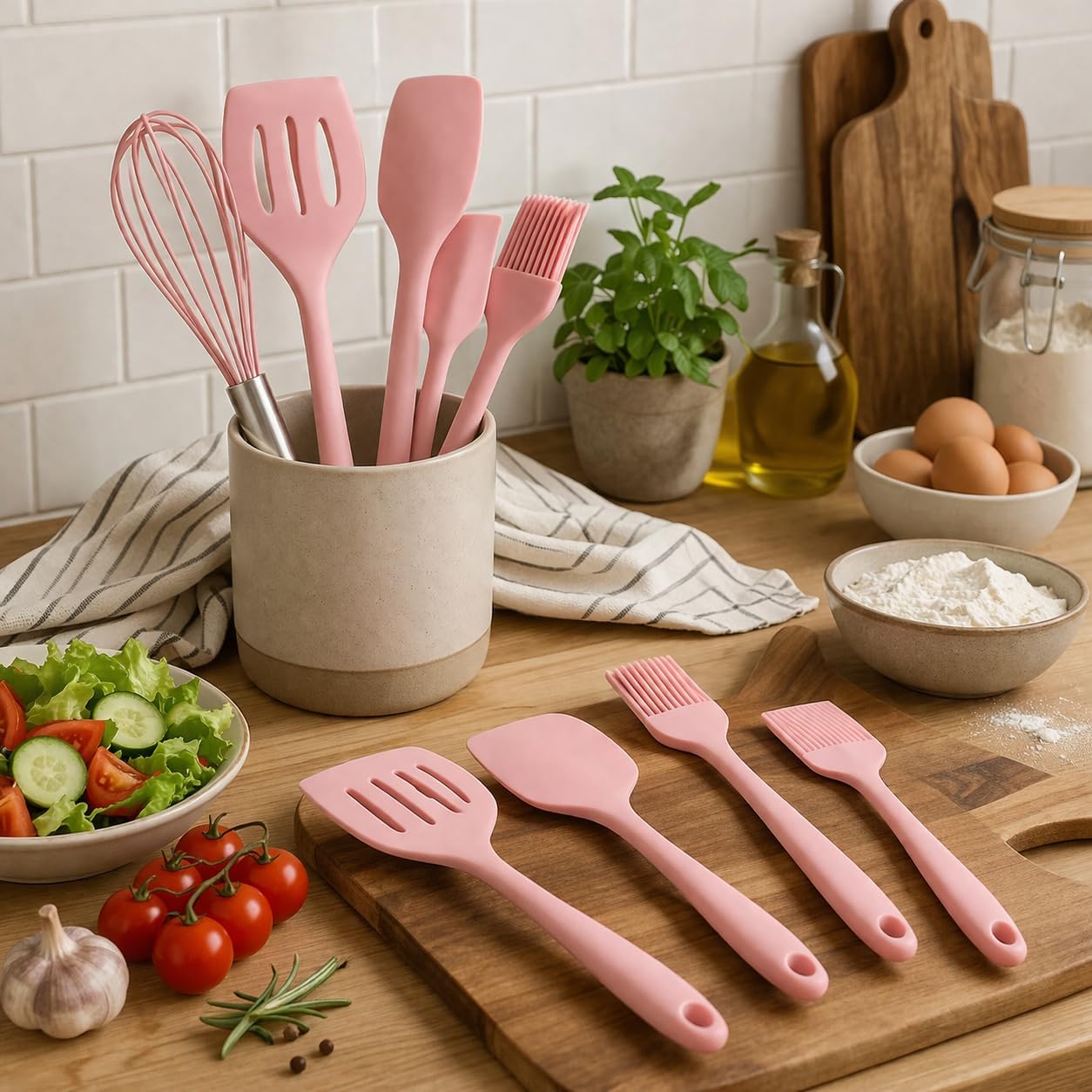 Alternative view of Pikas Silikon Spatula Seti 5’li - Çırpıcılı, Yapışmaz Tava Uyumlu, Dayanıklı Mutfak Seti (Pembe)