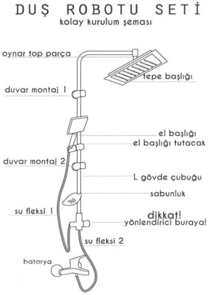 Duş Seti, 5+1 Parça, Duş Seti, Paslanmaz Çelik Boru, Basınca ve Kirece Karşı Dayanıklı, Kolay Montaj, Şık Tasarım, Premium Banyo Sistemi (Gri)