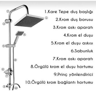 Alternative view of Duş Seti, 5+1 Parça, Duş Seti, Paslanmaz Çelik Boru, Basınca ve Kirece Karşı Dayanıklı, Kolay Montaj, Şık Tasarım, Premium Banyo Sistemi (Gri)