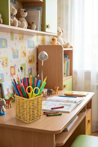 BUFFER Kare Hasır Dokulu Plastik Kaşıklık ve Çatallık, Askılı Kendiliğinden Tutmalı Çok Amaçlı Mutfak Organizeri, 10x10x14 cm